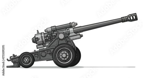 Detailed Illustration of a Heavy Artillery Cannon on Wheels.