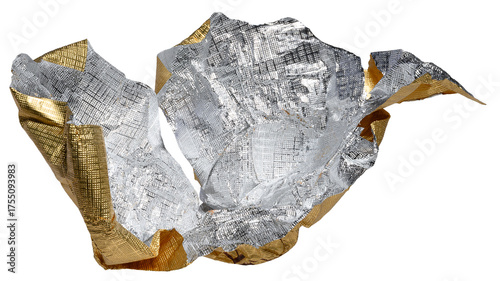 Fotografía Crumpled yellow foil candy wrapper on isolated background
