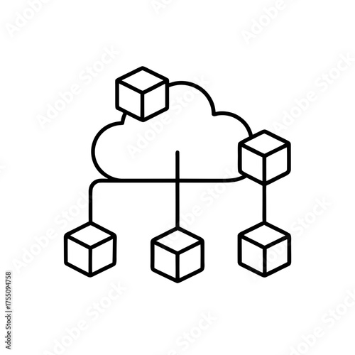 Cloud network diagram showing connected cubes data on transparent background