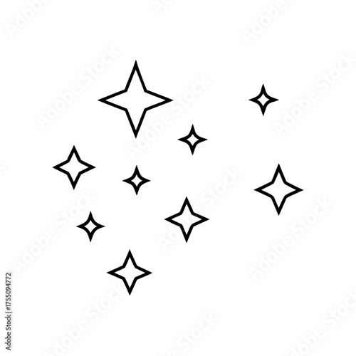 Outline drawing of multiple stars on a white canvas on transparent background