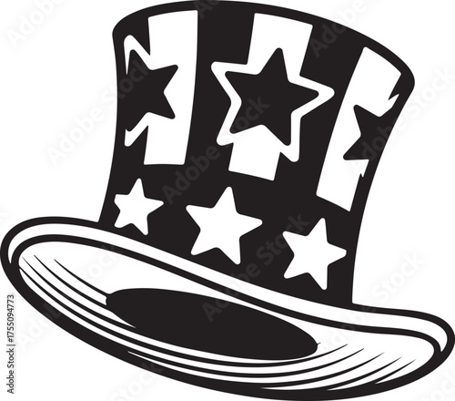 Print Uncle sam hat isolated on white background in black and white style