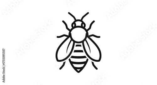 Simple line art illustration of a bee with wings and stripes