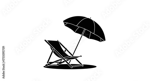Silhouette of a beach chair and umbrella vector illustration of summer vacation