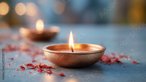 Diya wick smoldering after being blown out