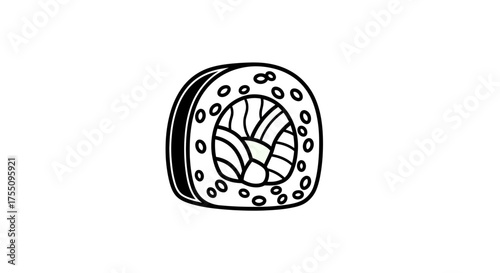 Hand drawn sushi roll traditional japanese food with rice and salmon for menu