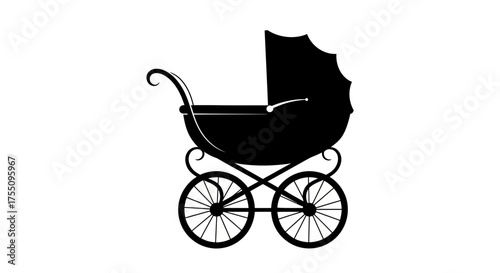 Silhouette of a classic baby carriage, perfect for nursery or baby shower designs