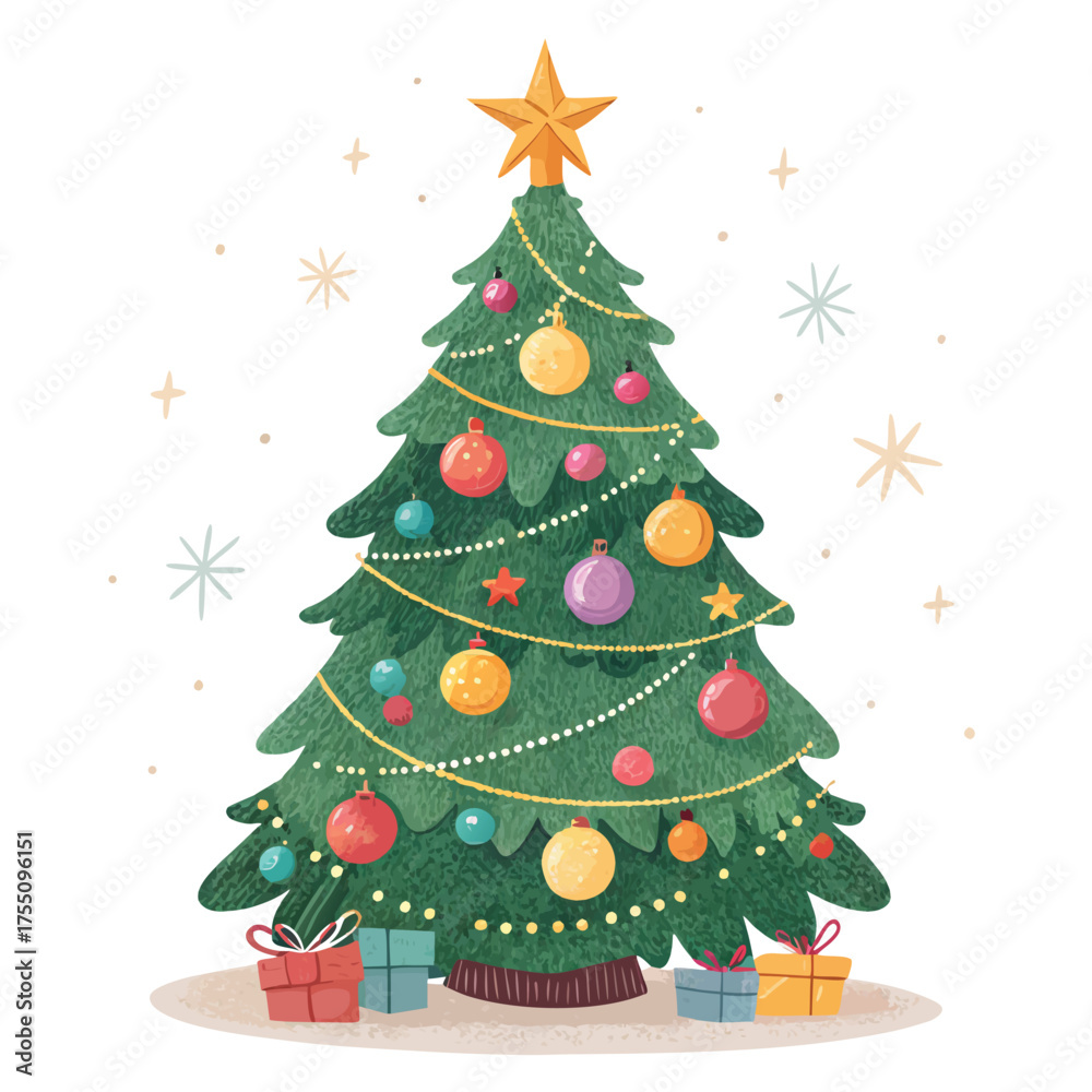 Fototapeta premium Christmas Tree with Decorations and Gift Box
