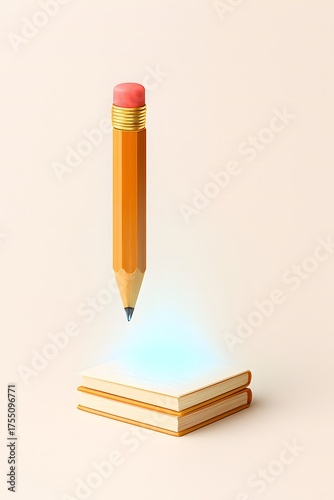 A short stubby pencil floats above a stack of paper