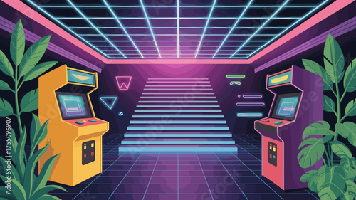 Retro Arcade Neon Dreamscape Nostalgic Game Room