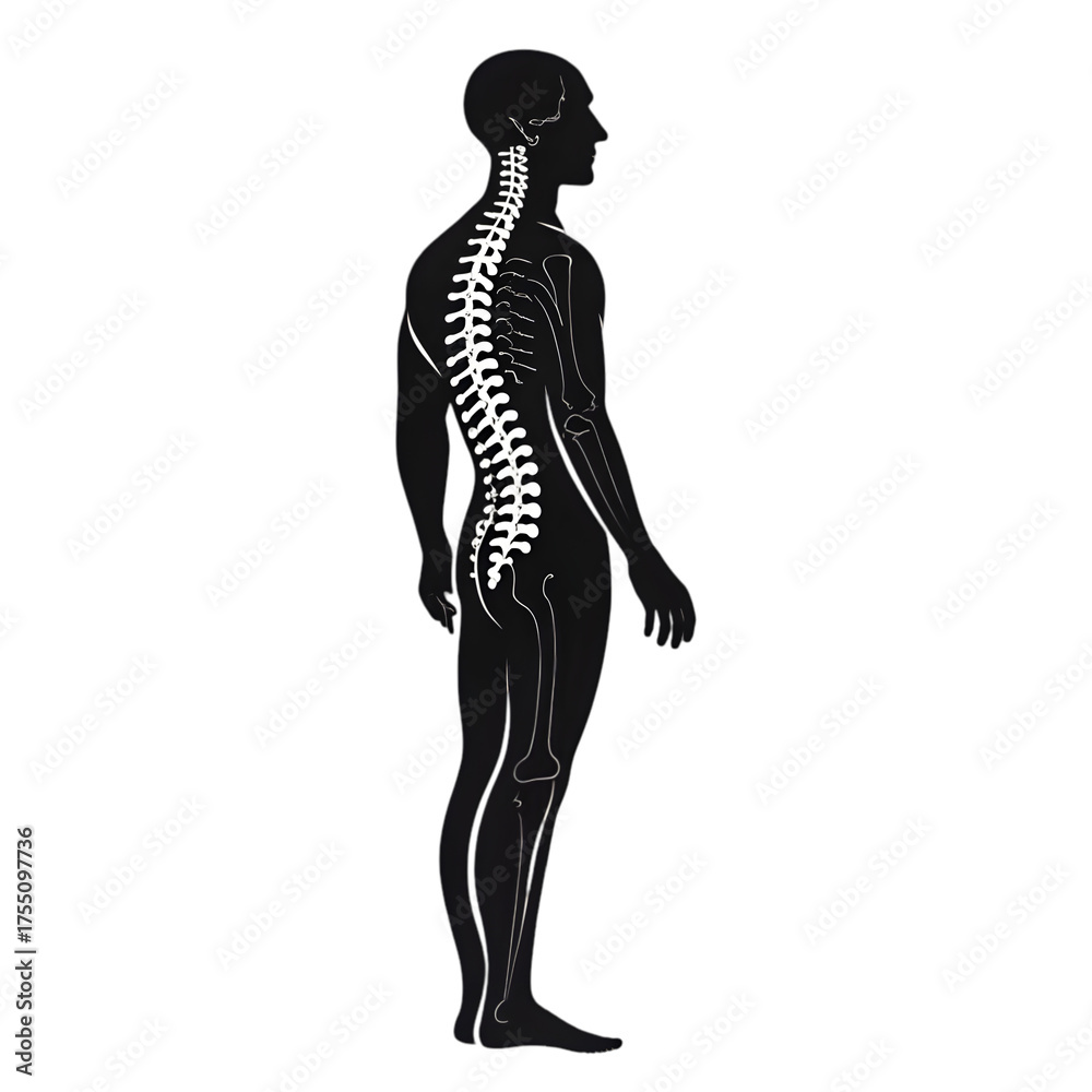 Fototapeta premium Human Body Silhouette with Spinal Nerves & Neural Network - Digital Anatomy Concept on transparent background