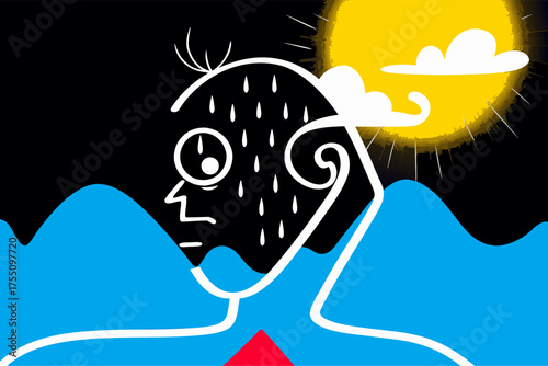 Abstract Illustration of Migraine Distress and Inner Turmoil