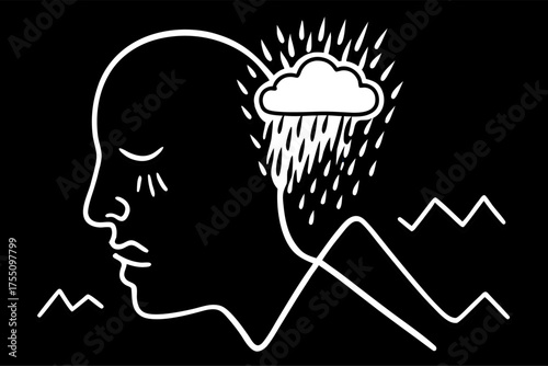 Minimalist Illustration of Migraine Headache and Distress