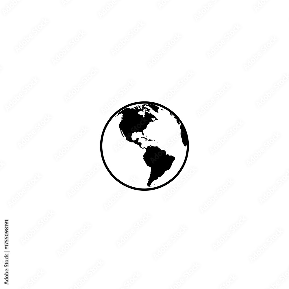 Fototapeta premium Black silhouette of planet earth, a globe showing continents, isolated on white background