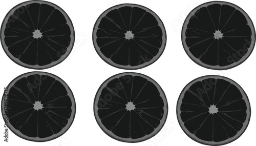Citrus slice grid, orange segments, fruit vector, radial design, healthy food, black white style, minimal art, fresh, organic, clean