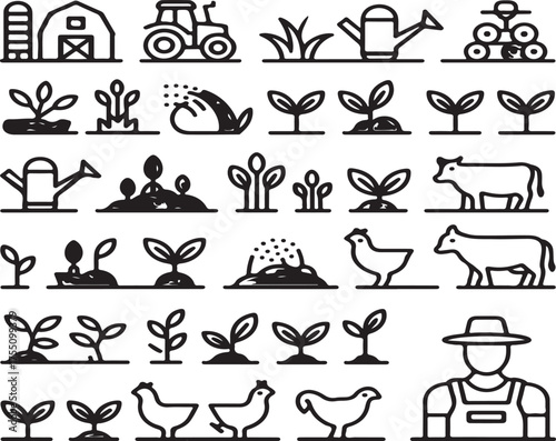 Farming Icon Set — Agriculture and Gardening Line Icons Collection