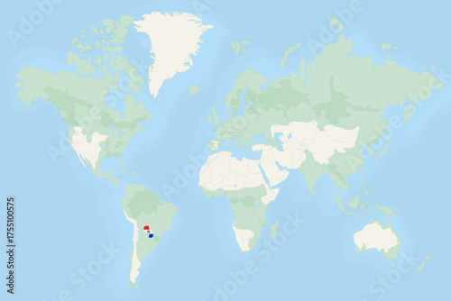 Paraguay Highlighted on World Map with National Flag. Paraguay Map and Flag.
