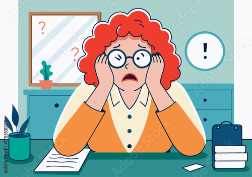 Exhausted Businesswoman Overwhelmed by Workload in Office