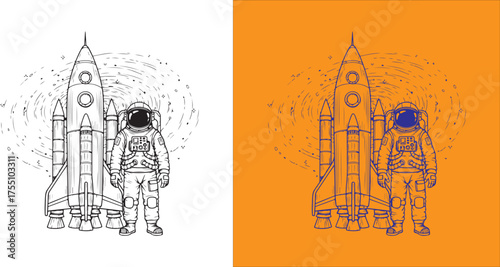 Detailed line art of a space shuttle taking off vector image