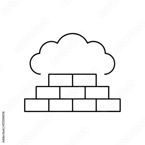 Cloud above a brick wall line drawing art on transparent background