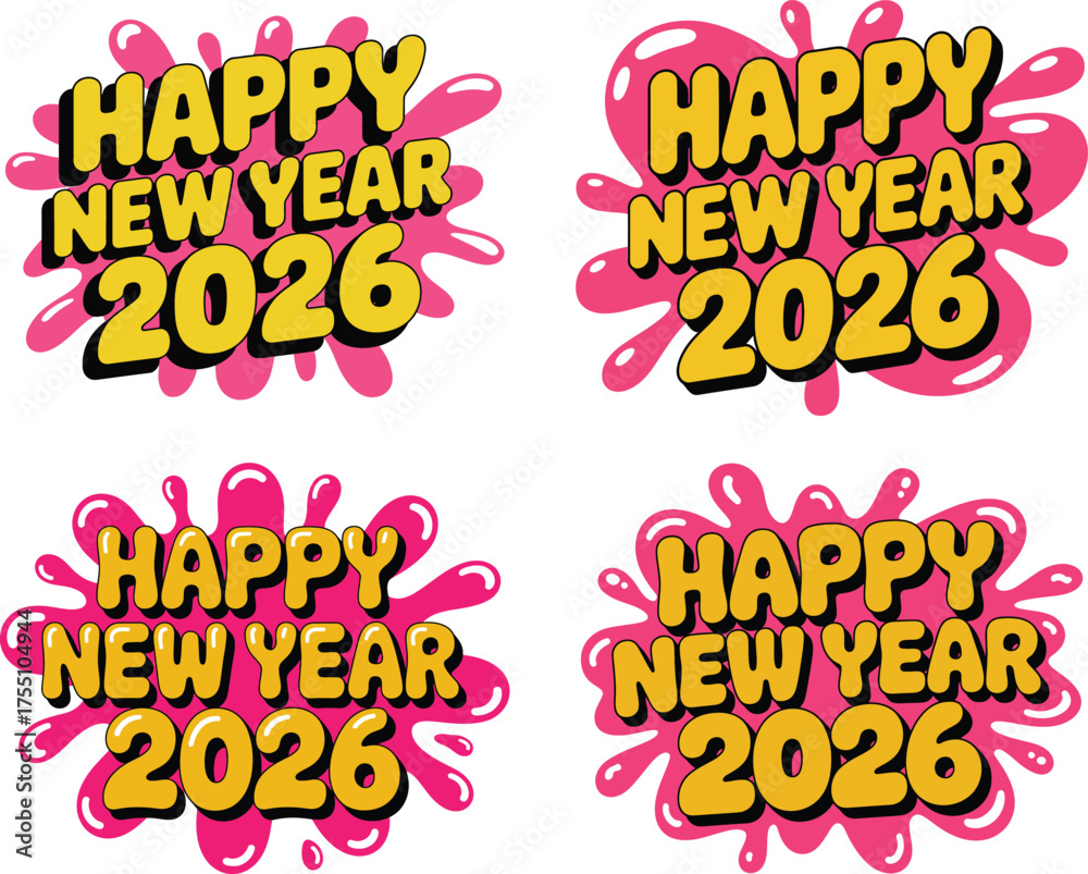 Fototapeta premium Happy New Year 2026 Bold Pink Splash Typography Design