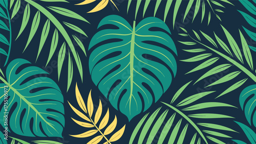 Lush vibrant densely packed tropical jungle foliage greenery nature pattern seamless