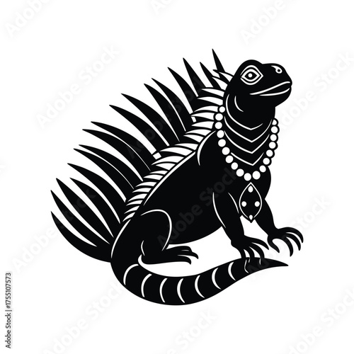 Calm Green Iguana From Jamaica Chest Up Vector Illustration