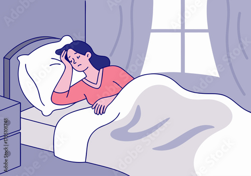 Stressed Woman Experiencing Sleeplessness in Bed at Home