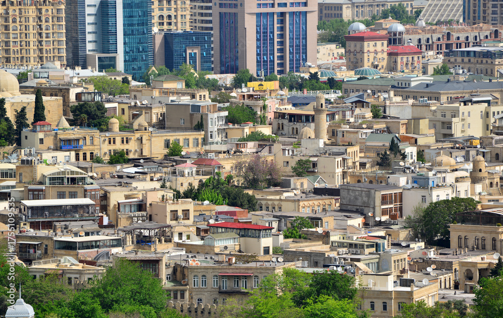 Fototapeta premium A Panorama view of Baku seen from the Upland Park in Baku, the capital of Azerbaijan