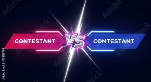 Dynamic versus screen background with neon panels and lightning effect