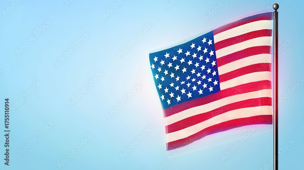 Fototapeta premium Patriotism concept. American flag waving in the wind against a clear blue sky background, symbolizing patriotism and national pride