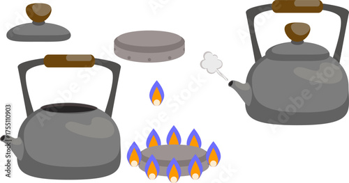 pava(kettle) on the stove set