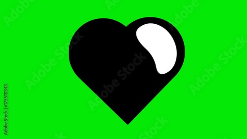video animation black and white heart love concept icon, on a green chroma key background