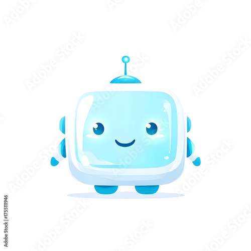 Cute blue robot character illustration with friendly expression and playful design elements