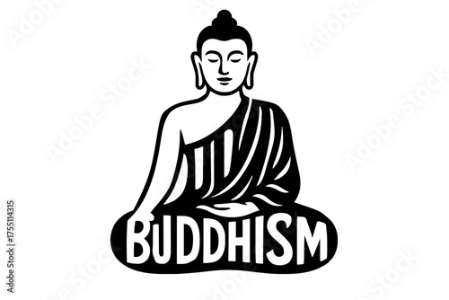 Buddha figure with the word "Buddhism"