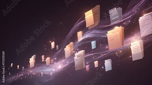 Dynamic Flow of Digital Files in a Futuristic Scene Generative AI