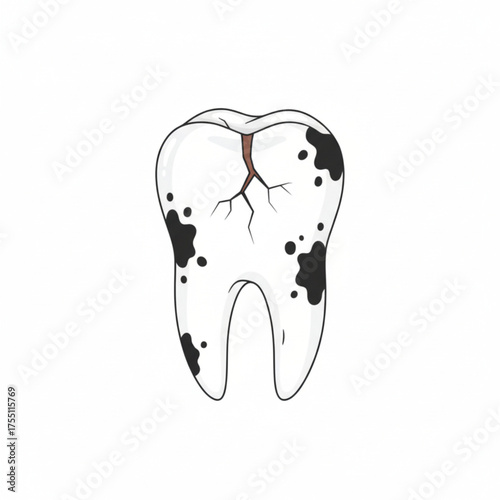 Dental Decay Illustration of a Damaged Tooth with Cavities and Cracks