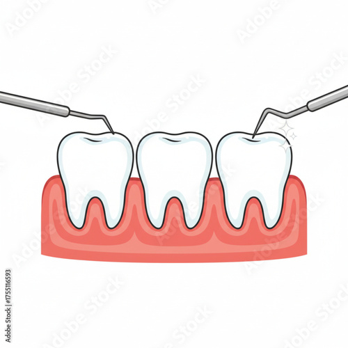 Dental Cleaning Illustration of Teeth and Gum with Dental Tools