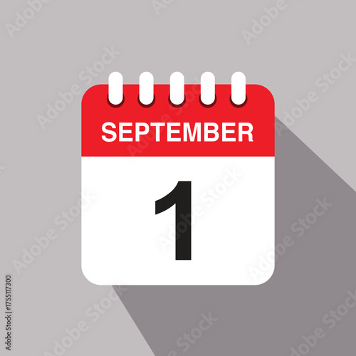 1 september calendar date icon. vector illustration with shadow design
