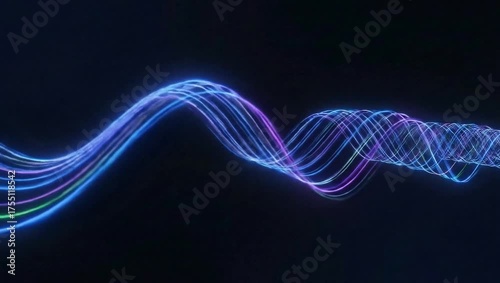 A captivating display of luminous flowing lines, undulating with a mesmerizing rhythm against a dark backdrop. The vibrant strands of energy suggest movement and connectivity.