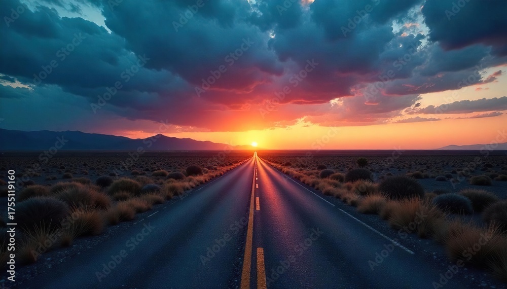 Fototapeta premium Deserted Crossroads at Dusk Two Roads Diverge into Mystery and Solitude