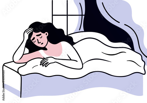 Distressed Woman Lying Awake in Bed at Home