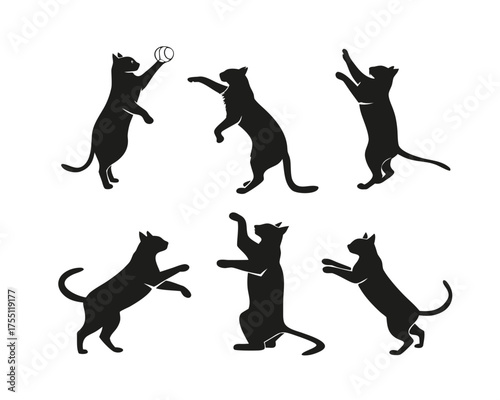 Black Cat Silhouettes Collection Various Poses Playful Feline Expressions Vector Illustration for Pet Lovers and Graphic Design Projects
