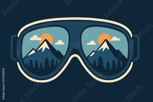 Reflection of mountain scenery in sunglasses during a sunny day with vibrant colors
