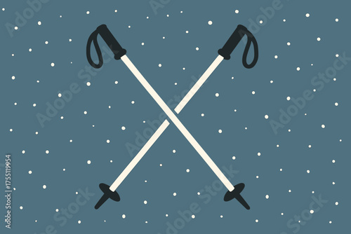 Ski poles crossed against a snowy background create a winter sports theme