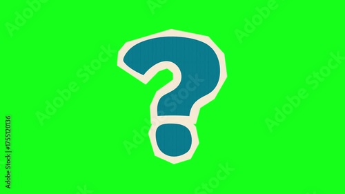 Question Mark Scrapbook, Doodle, Paper Cutout Icon in Stop Motion Style on Green Background