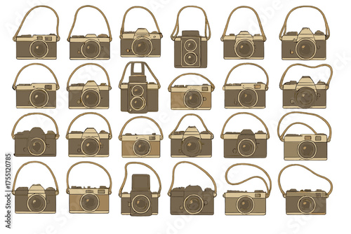 Collection of vintage cameras displayed in an artistic arrangement capturing the charm of photography history