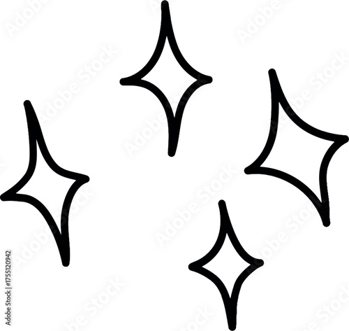 Hand Drawn Four Highlighting Stars Doodle OR Rating and Emphasis Icon Set