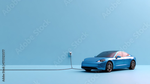 Wallpaper Mural Blue Electric Car Charging Against Minimalist Wall Background - Futuristic Eco Transportation Concept Torontodigital.ca