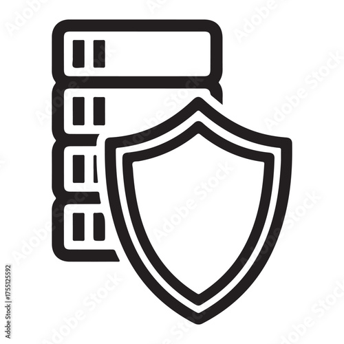 Database server protection with shield symbol denoting data security and integrity safeguards
