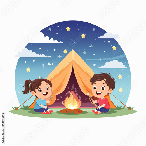 Lachende Kinder beim Zelten